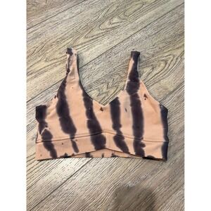 Lorna Jane Women Tan Brown Tie Dye V-Neck Sports Bra Athletic Top Size Small